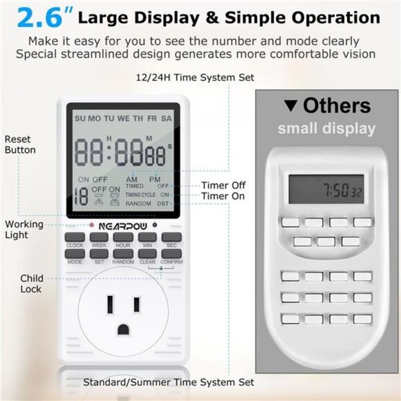 Timer Outlet, Multifunctional 7-Day Cycle Programmable Plug-in Digital - Picture 6 of 6